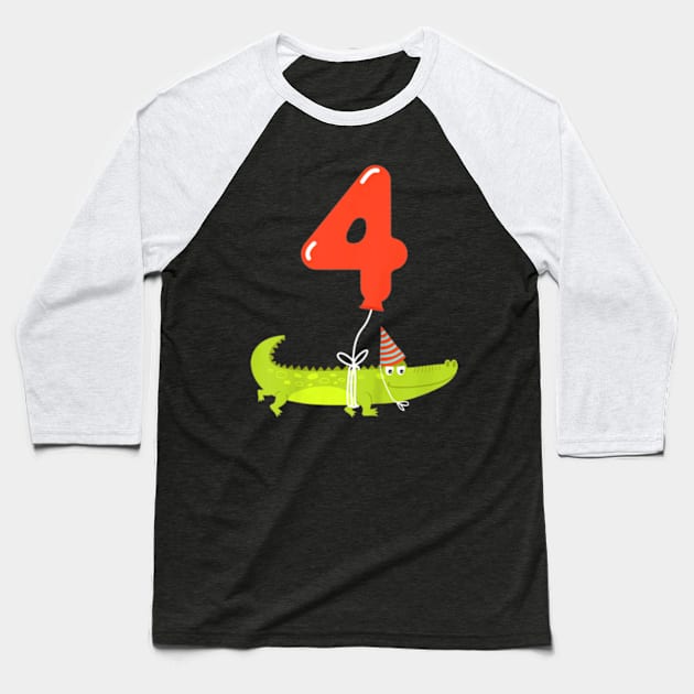 Kids 4th Birthday Shirt  4 Year Old Alligator Crocodile Baseball T-Shirt by AstridLdenOs